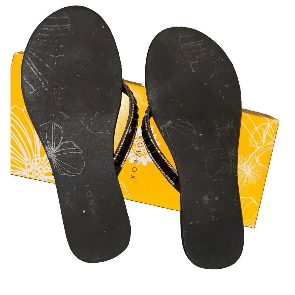 Yellow Box Women’s Jubilee Flip Flops Thong Black Sandals Slide Rhinestone Sz. 8 - Picture 2 of 6